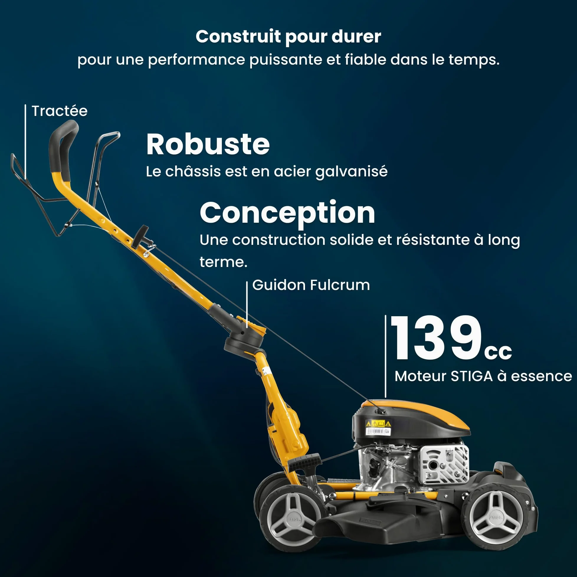 STIGA Multiclip 747 SD Tondeuse Thermique, 139 CC, 45 cm – Mulching Intégré, Guidon Fulcrum – Pelouses, Gris