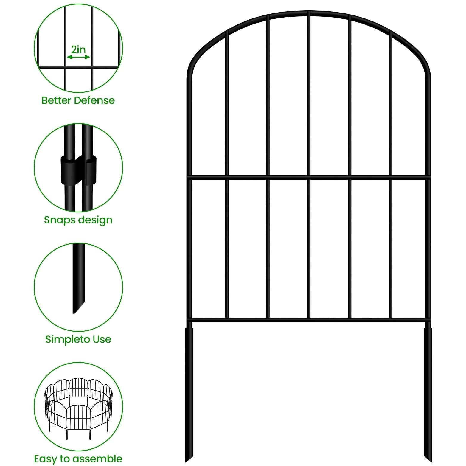 Clôture de Jardin Exterieur Décorative en Métal 61H x 33cmL 10 Panneaux | Barrière de Protection pour Chiens,Bordure de Décoration pour Pelouse, Patio, cour et Palissade de Jardin