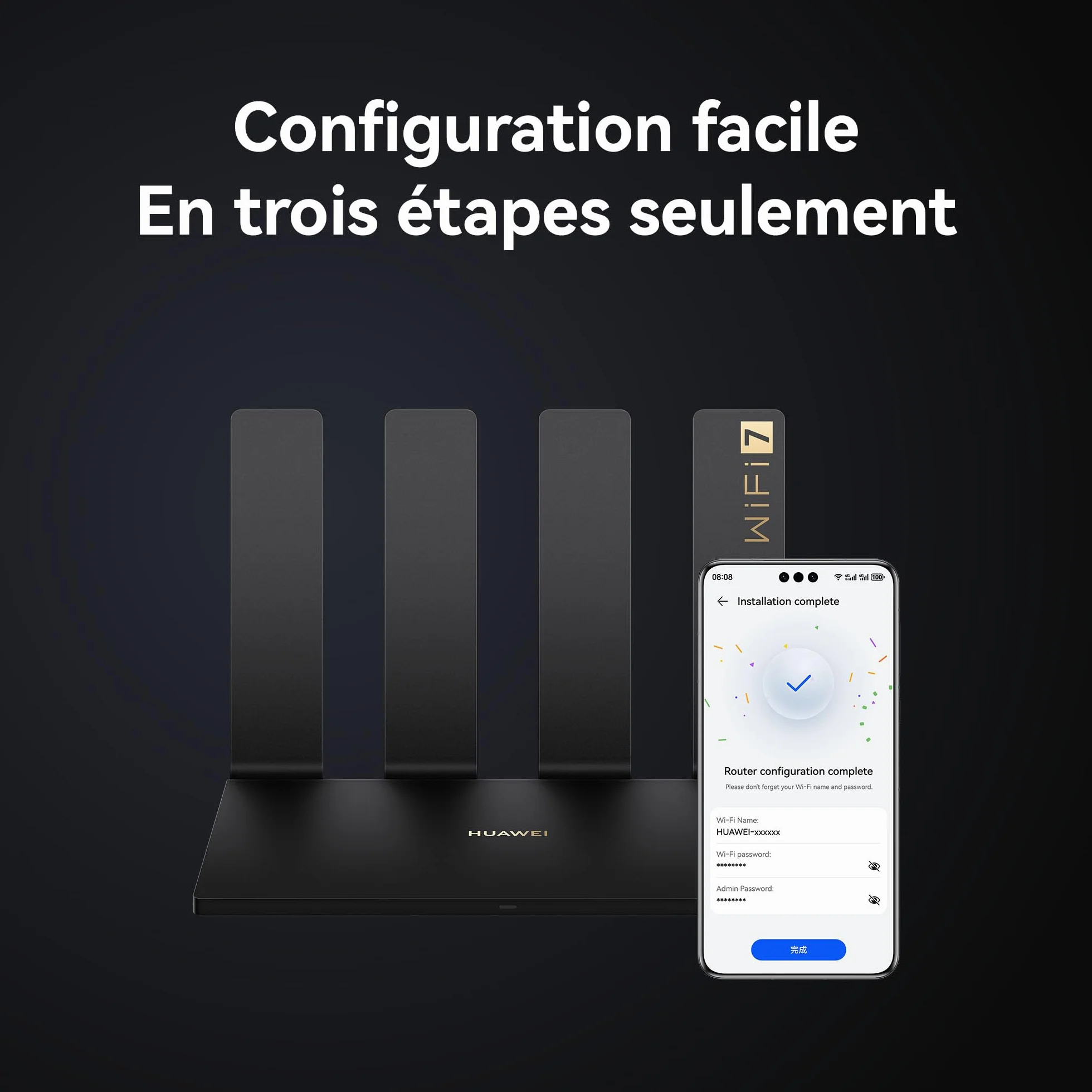 HUAWEI WiFi BE3 Pro, Wi-Fi 7 Double Bande 3,6 Gbit/s, Antenne Intelligente, 2x2,5GE+2xGE