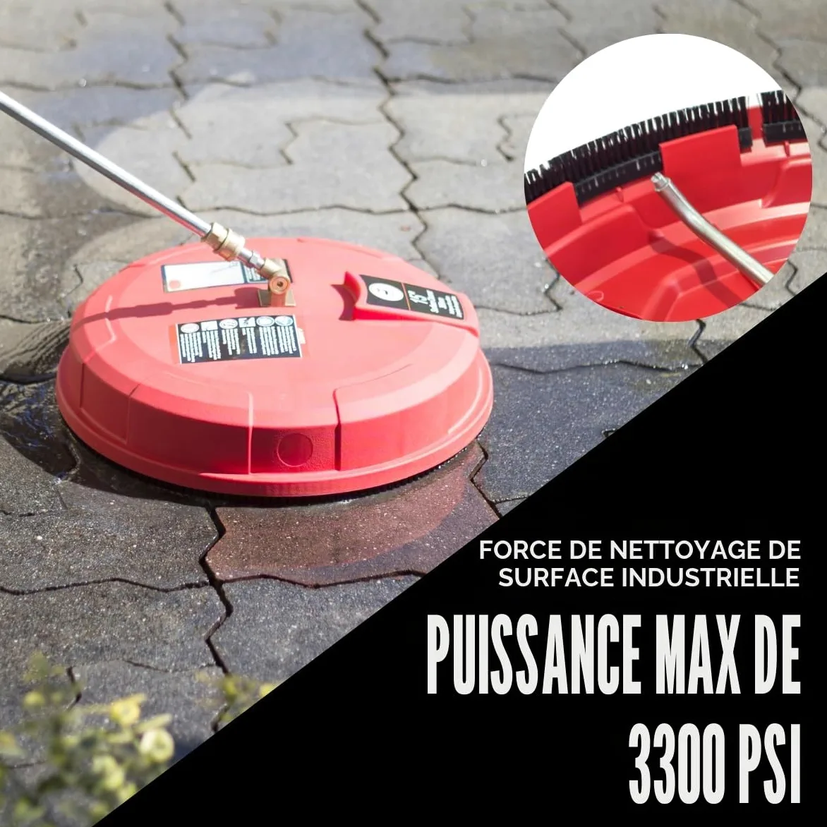 Nettoyeur Surface Haute Pression 3300 PSI – Nettoyeur terrasse Rotatif avec Double buse 1700 RPM – Accessoire Nettoyeur Haute Pression QC 1/4" pour terrasse allée Patio – Waspper SBR11-PSC01