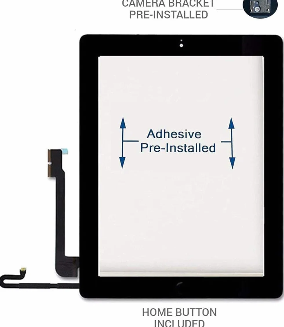 Écran tactile iPad 4 A1458 A1459 A1460 Noir avec bouton Home et kit d'outils