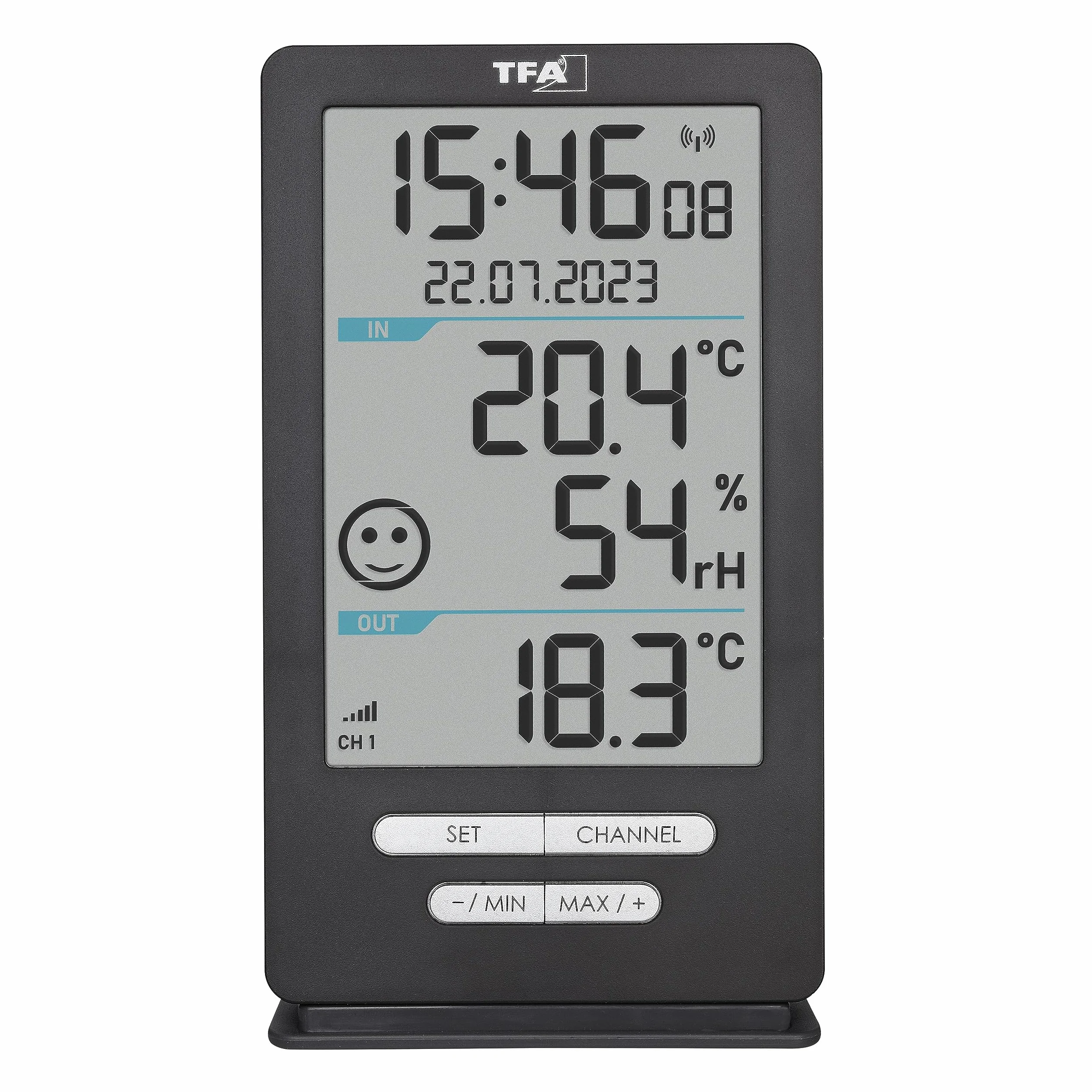 TFA Dostmann thermomètre numérique sans fil XENA HOME, 30.3074.10, surveillance du climat intérieur, avec capteur extérieur, anthracite