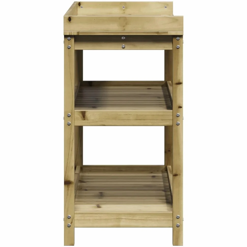 Table de rempotage en bois massif pin 108x45x86,5 cm avec étagères