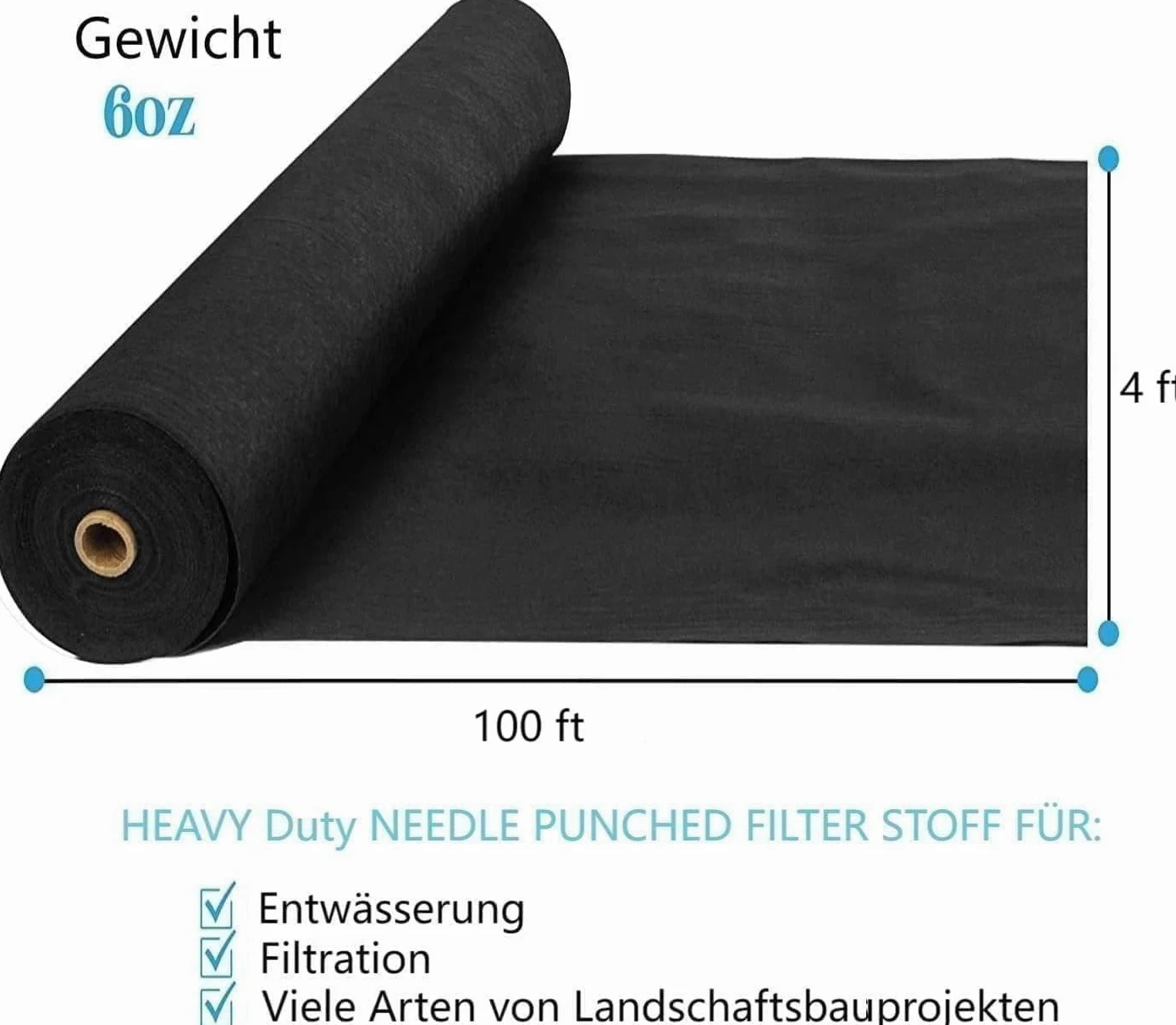 Garvee Toile de paillage Anti-Mauvaises Herbes, géotextile 45 m² perméable 170 g/m², résistance UV, pour allées, Jardins et Drainage