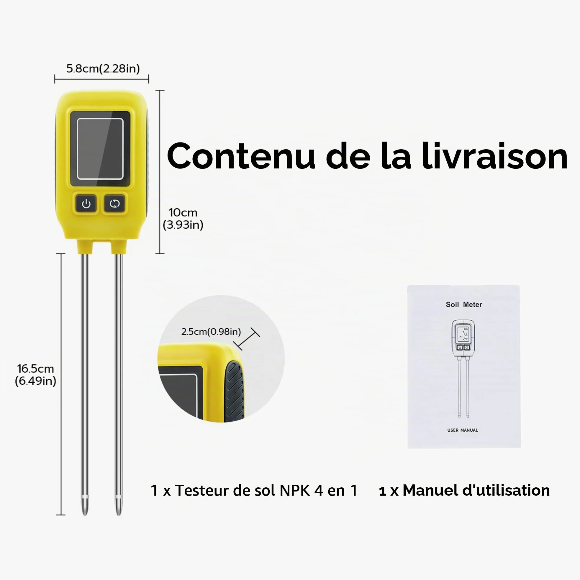 Mcbazel Professional Soil Meter, Instrument de Mesure du Sol 4 en 1,Détecteur d'Éléments Traces P/N/K, Détection de la Santé des Plantes Vertes pour Le Nitrogène/Phosphore/Potassium/Température