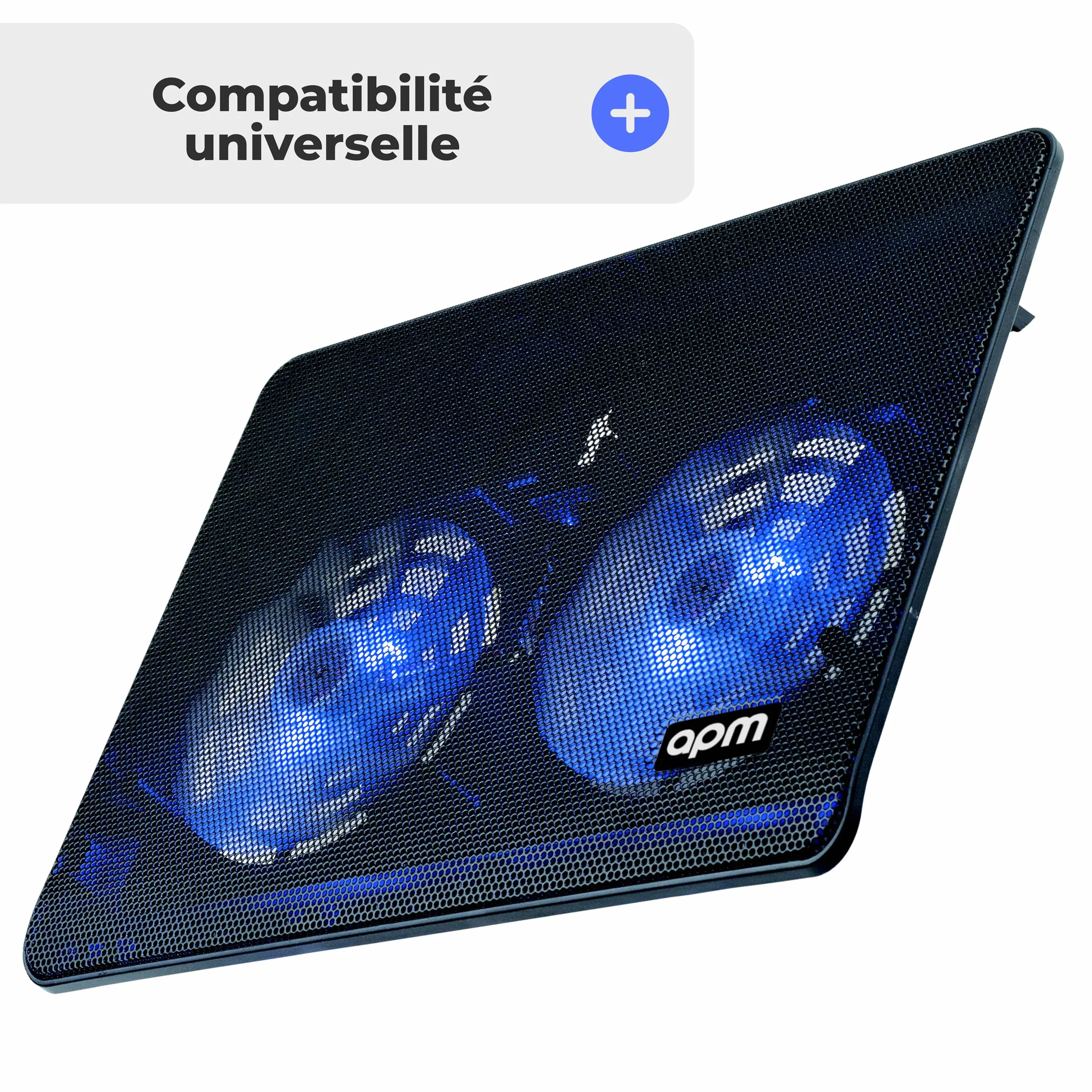 Support Ventilé pour Ordinateur Portable 12"-17", 2 Ventilateurs Silencieux LED Bleue, Structure Métal Résistante, Hauteur Réglable