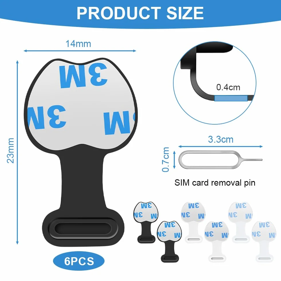 Kit Poussière de Téléphone Silicone pour Prise Adhésive Lot de 6 Caches Anti-poussière Type C Noir Blanc Transparent