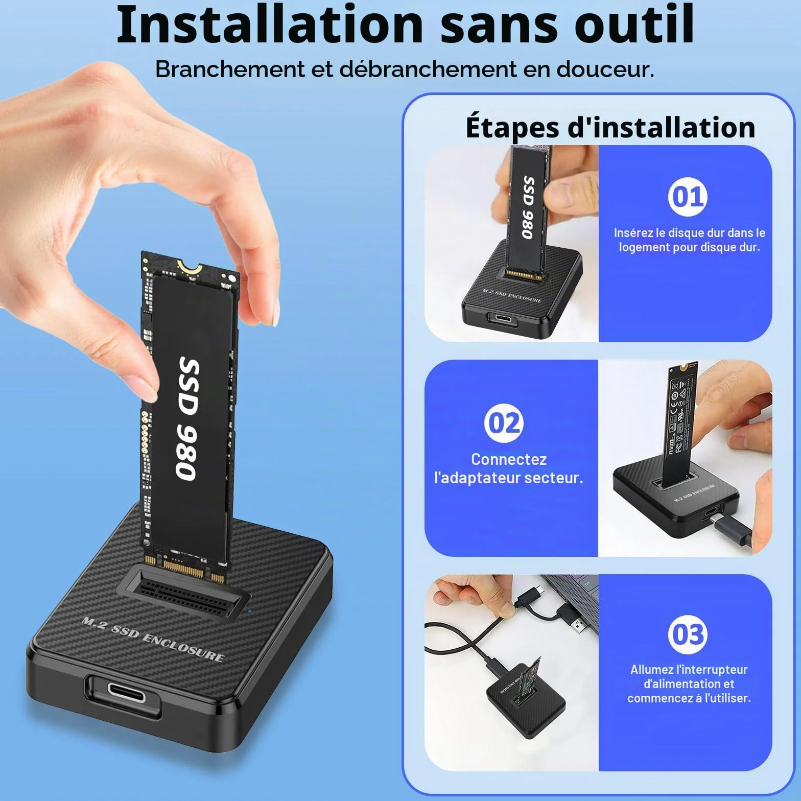 Station d'accueil M.2 NVMe SATA vers USB C 10 Gbit/s, adaptateur lecteur SSD externe pour clés M B+M 2280 2260 2242 2230