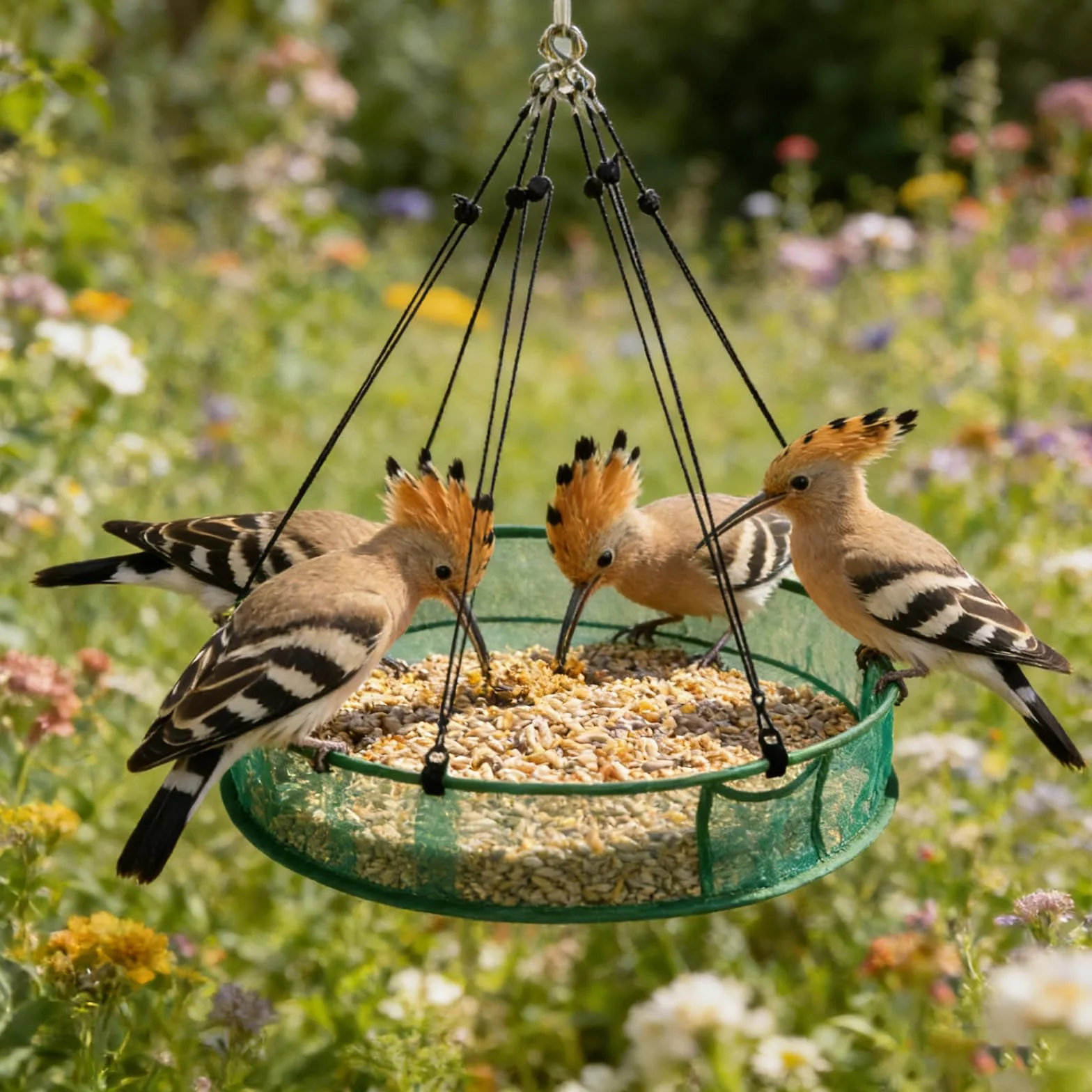 Mangeoire Oiseaux Extérieur à Suspendre Bacs Récupération Nourriture 61cm Réglable Jardin