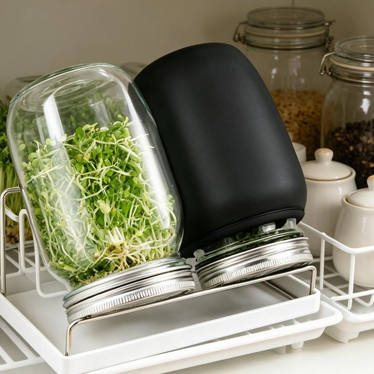 Sprouts Bocal Kit de germination acier inoxydable avec couvercle manchon occultant support