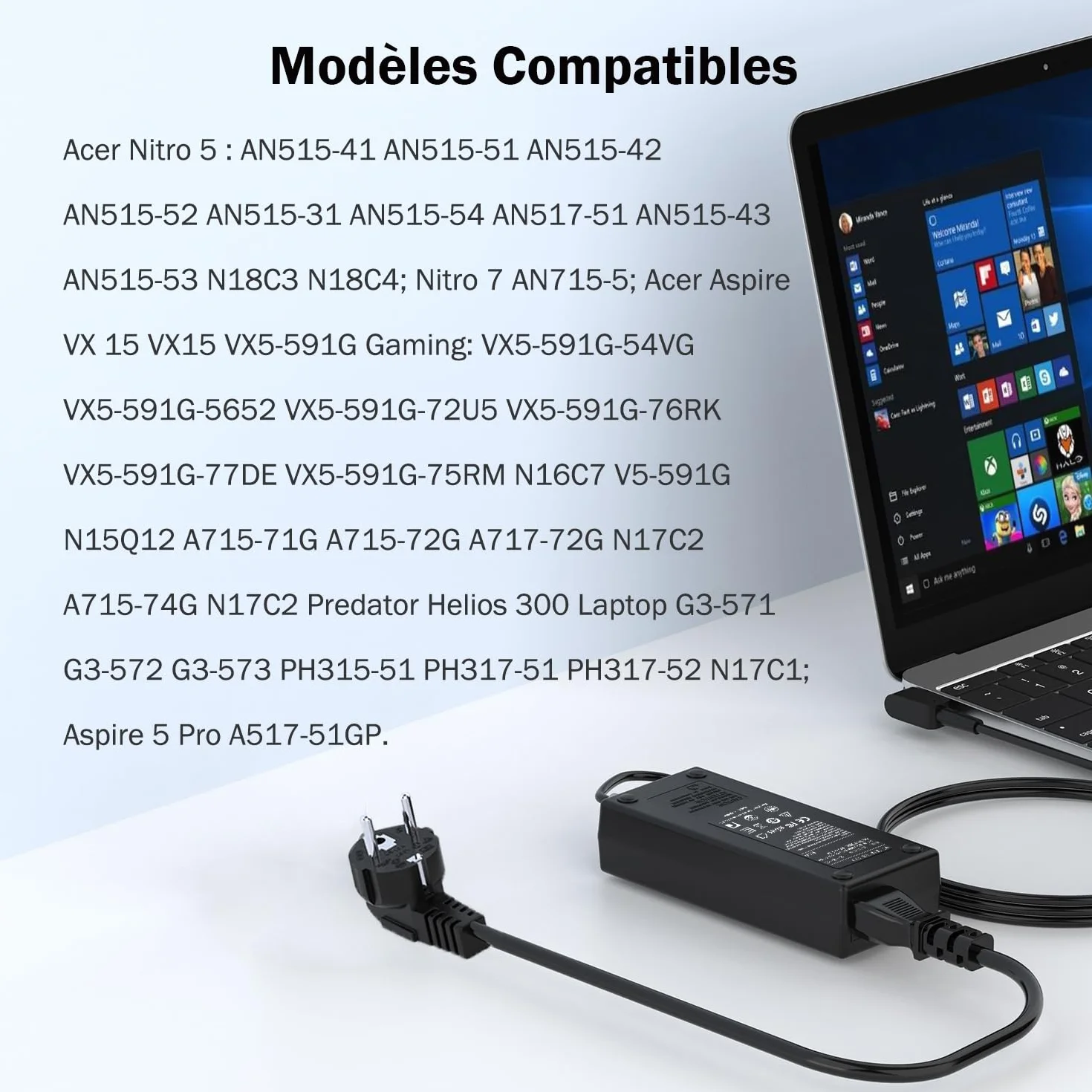 Chargeur 135W Acer Nitro 5 AN515-51 AN515-41 AN515-53 AN515-52 AN515-54 AN515-55 AN517-51 N18C3 N18C4 ADP-135KB PA-1131-05 Aspire 7 A715-71G A715-72G Alimentation 19V 7,1A