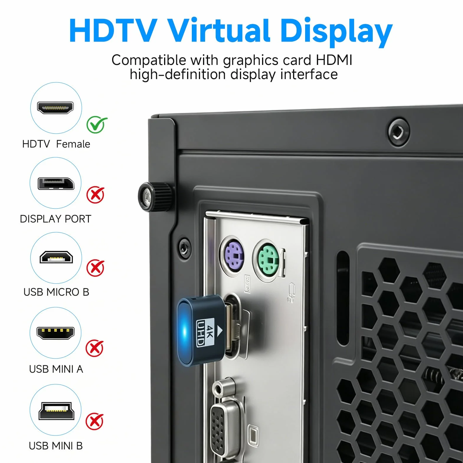 Lot de 3 HDMI Dummy Plug 4K@60Hz, Émulateur d'Affichage Virtuel pour PC, Serveur, Minage GPU