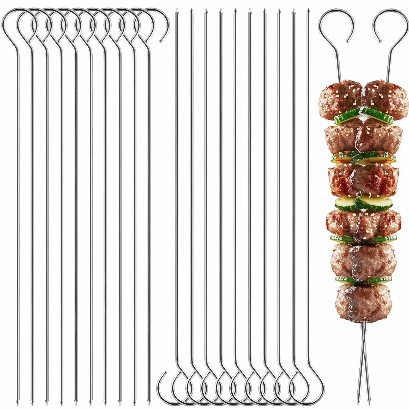 Brochettes pour Barbecue 20 Pièces en Acier Inoxydable 25 cm Réutilisables
