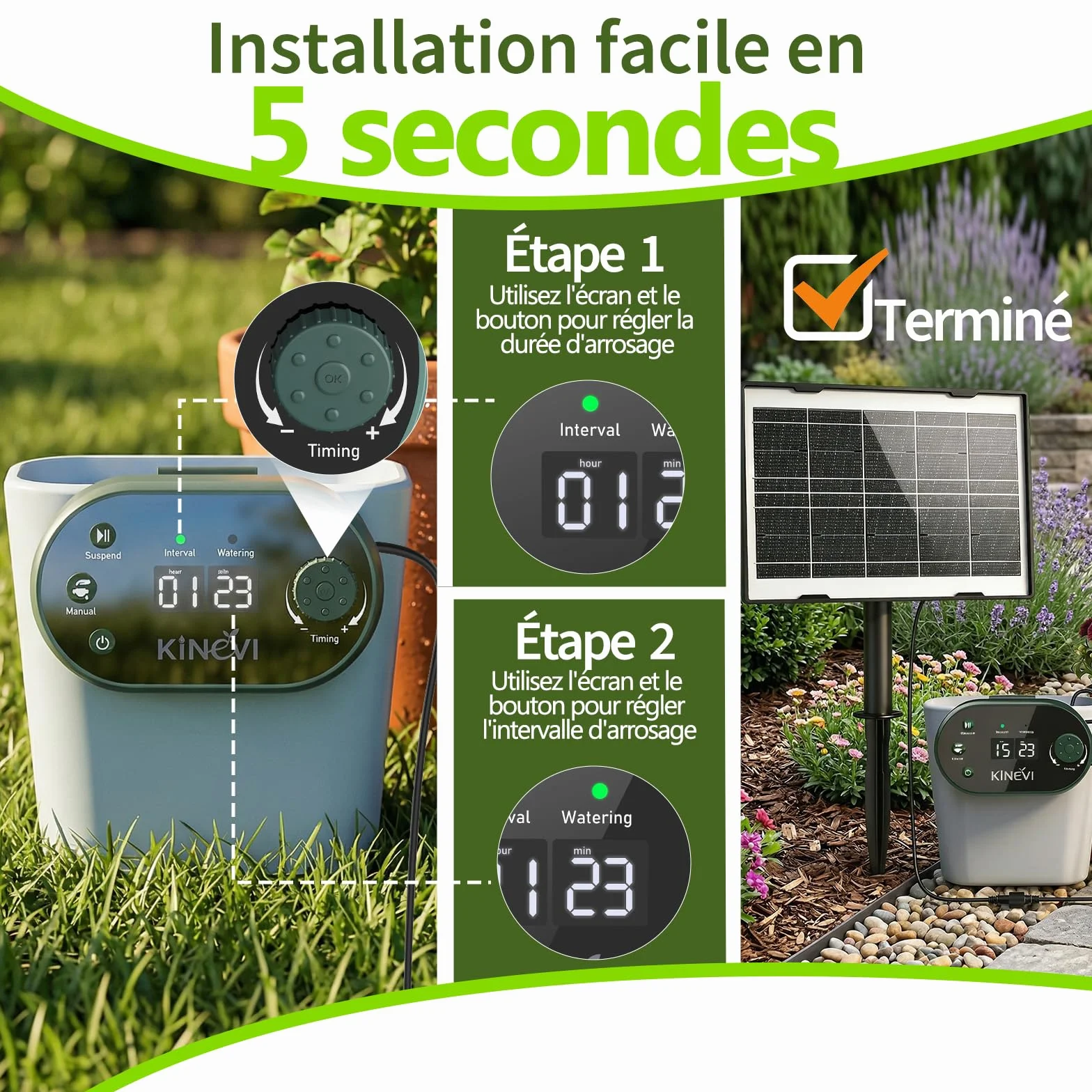 Kit Arrosage Automatique Solaire Jardin Ysteme Irrigation Goutte à Goutte 15 Plantes Balcon Extérieur