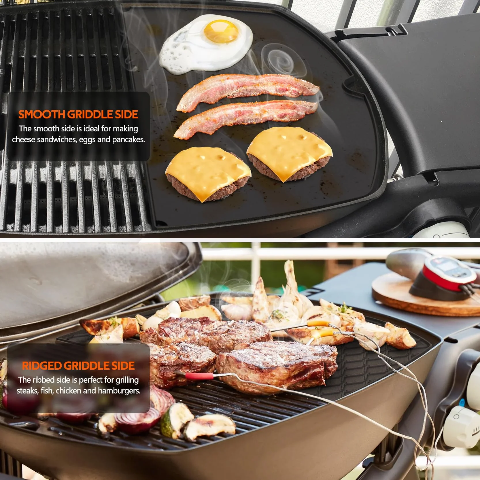 Onlyfire Plaque de Cuisson Réversible Fonte pour Weber Q300 Q320 Q3000 Q3100 Q3200 Remplacement 6506