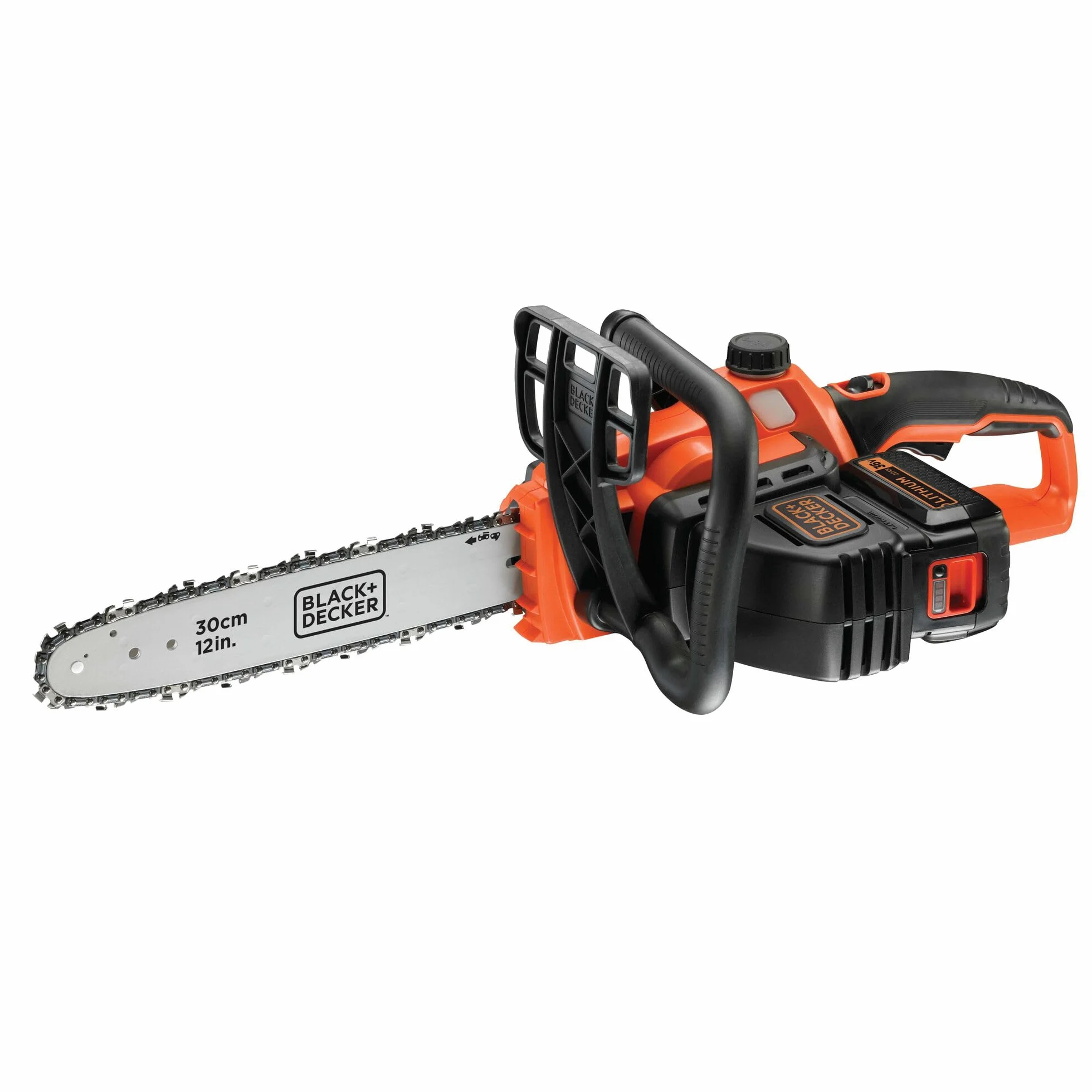 BLACK+DECKER Tronçonneuse Sans Fil 36 V 30 cm avec Batterie Li-Ion 2 Ah et Chargeur - Scie à Chaîne avec Lubrification Automatique - Tendeur de Chaine Sans Outil GKC3630L20-QW