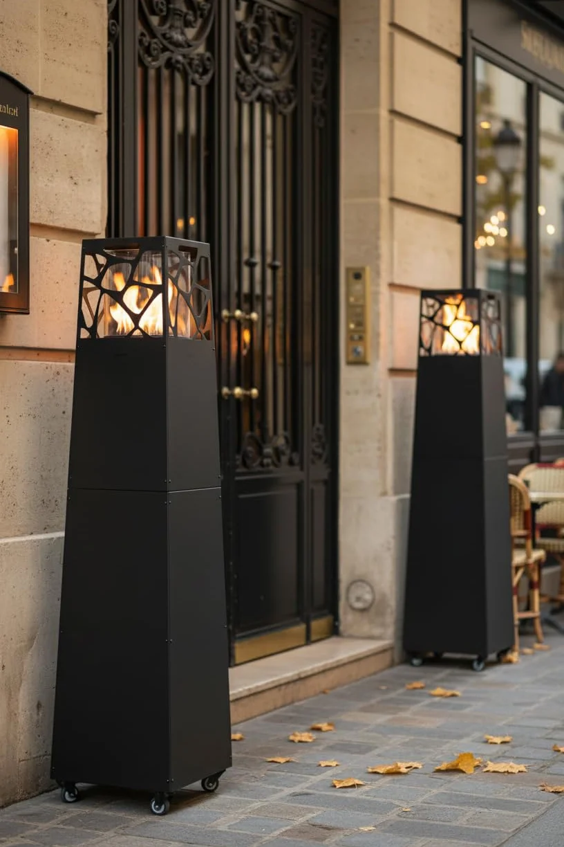 Planika Pyramid Chauffe-terrasse au Gaz Moderne Cheminée Extérieur Jardin Noir