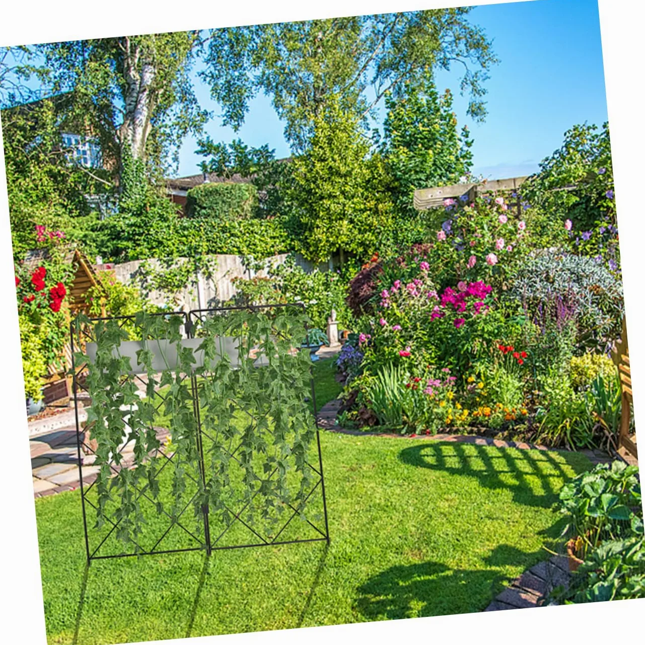 ibasenice Treillis de Jardin Support pour Plantes Grimpantes et Vigne en Fer Noir Pliables Lot de 2 Usage Maison et Jardin