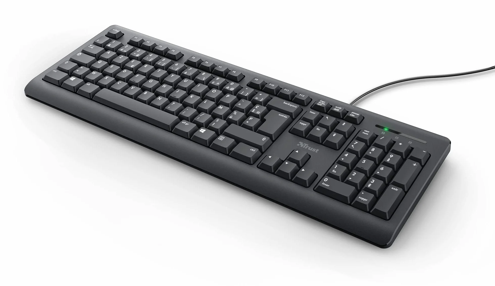 Trust Taro Clavier Filaire AZERTY Français Résistant aux Éclaboussures Silencieux USB 1.8 m Touches Plates Noir