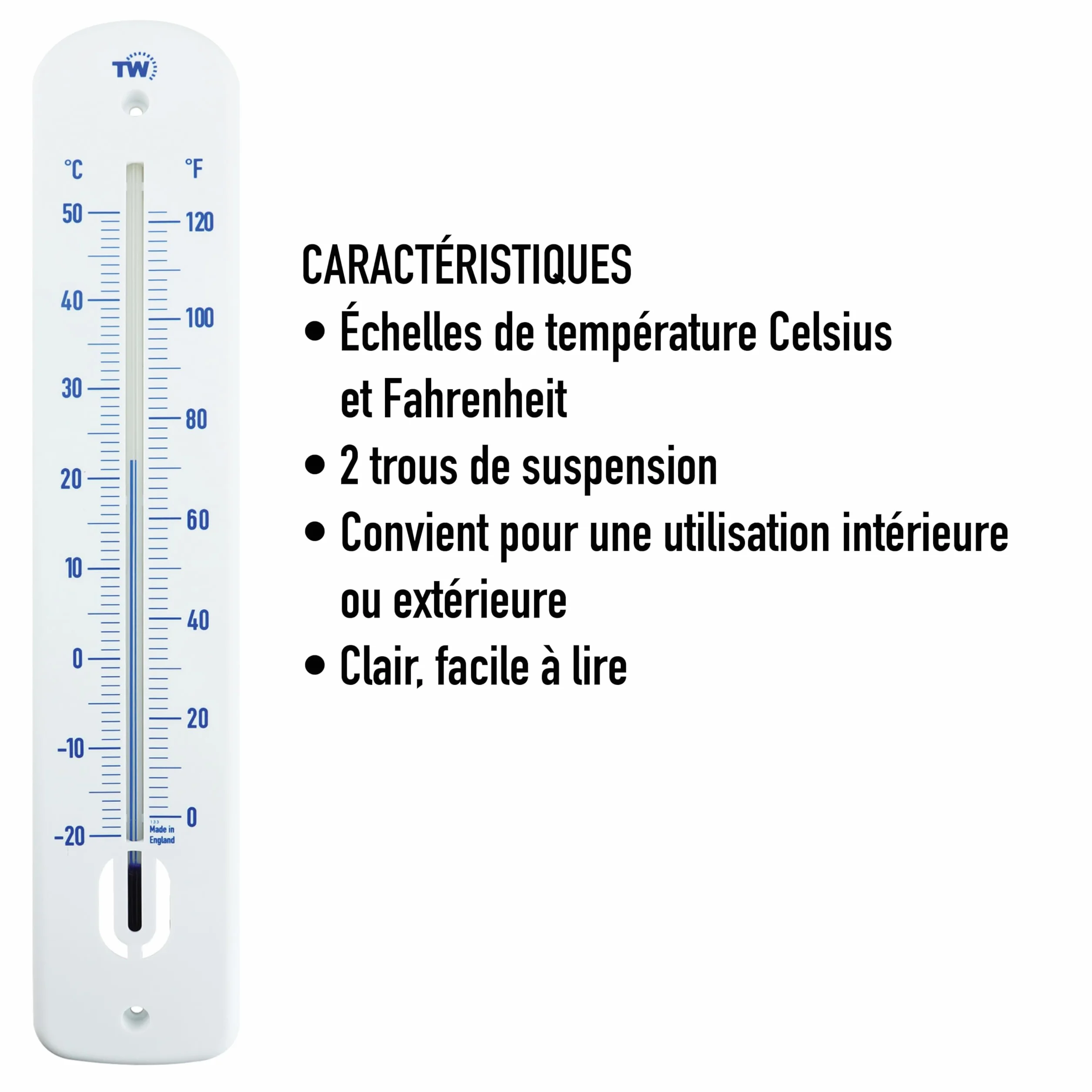 Grand thermomètre extérieur jardin 380 mm pour serre, patio, terrasse