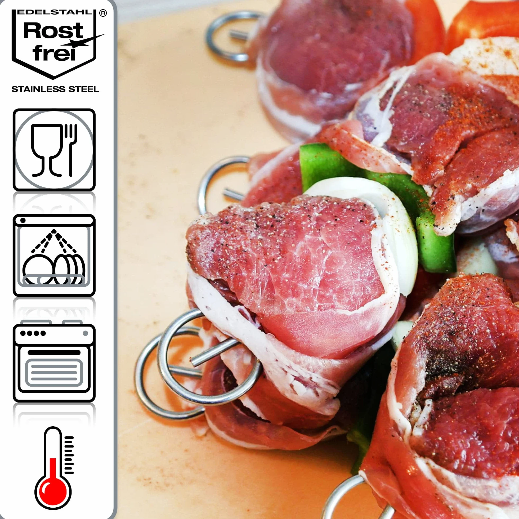 COM-FOUR brochettes acier inoxydable 30 cm 16 pièces ensemble
