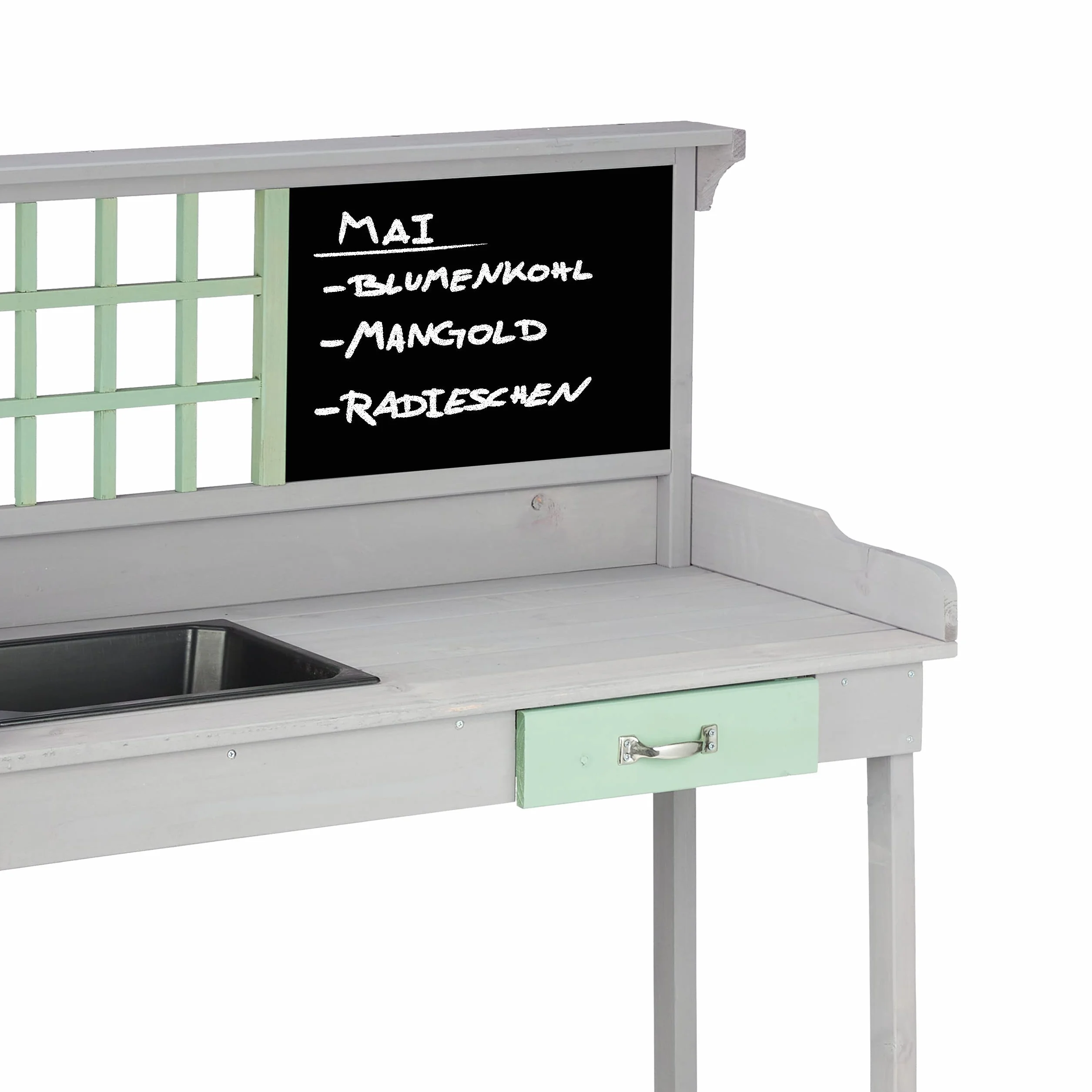 Relaxdays Table pour Plantes avec Bac, 2 Niveaux, en Bois, HlP 121 x 92 x 42.5 cm, Gris-Vert