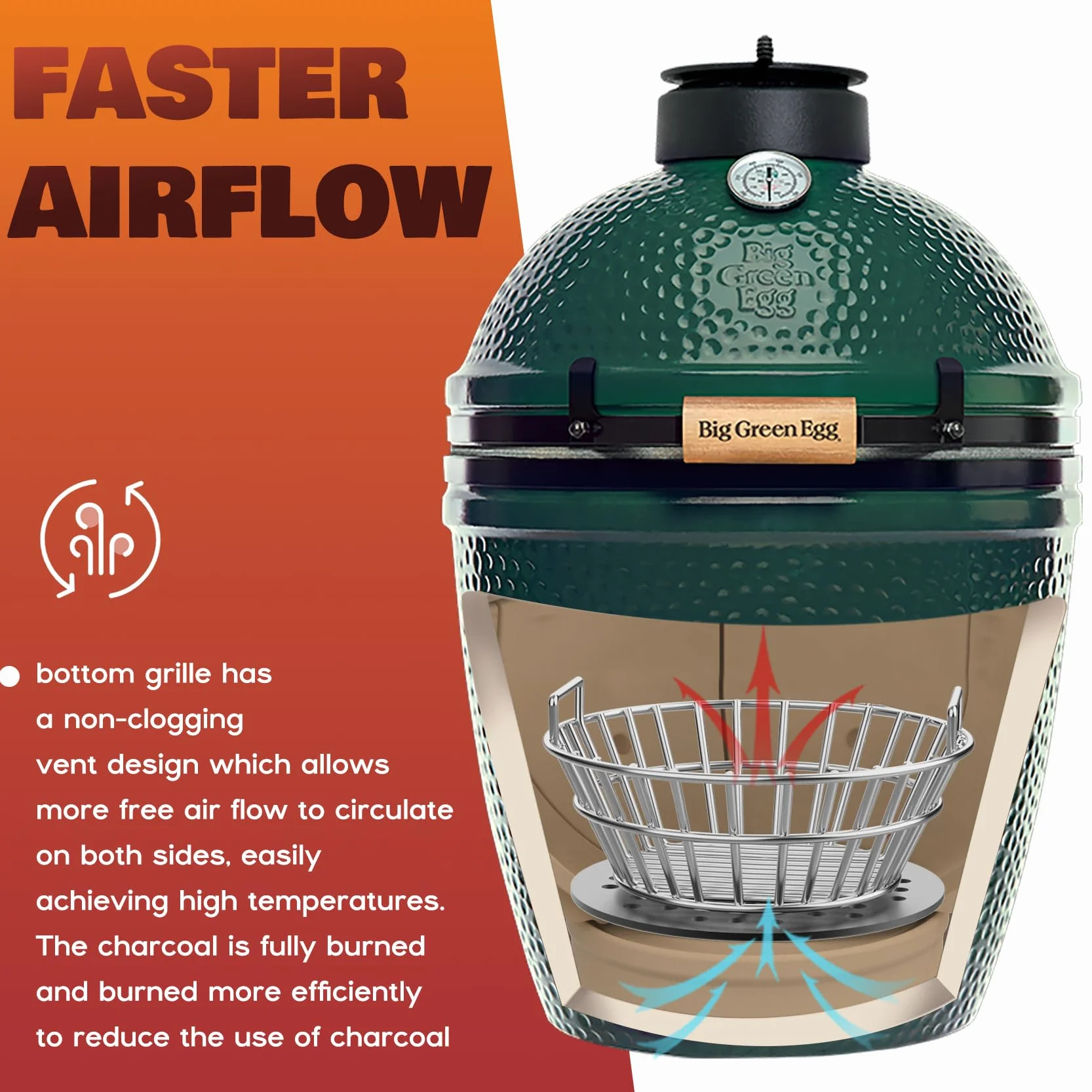 Onlyfire Panier à cendres en acier inoxydable pour œuf vert moyen, support de charbon barbecue