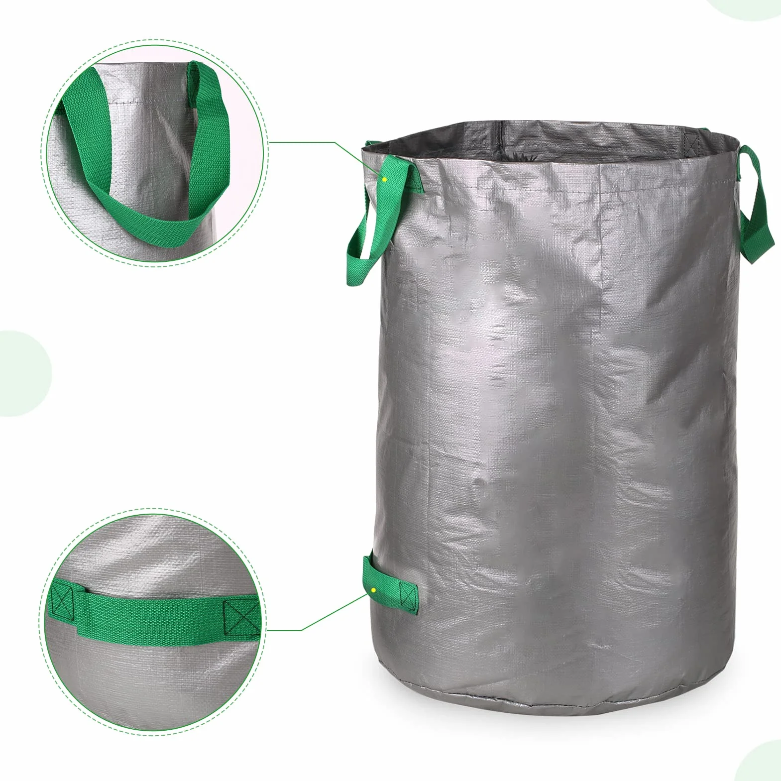 Hanzete Lot de 3 sacs à déchets de jardin réutilisables 100 l pour cour, recyclables, poubelles à feuilles, plantes, piscine, aménagement paysager, pelouse, terrasse