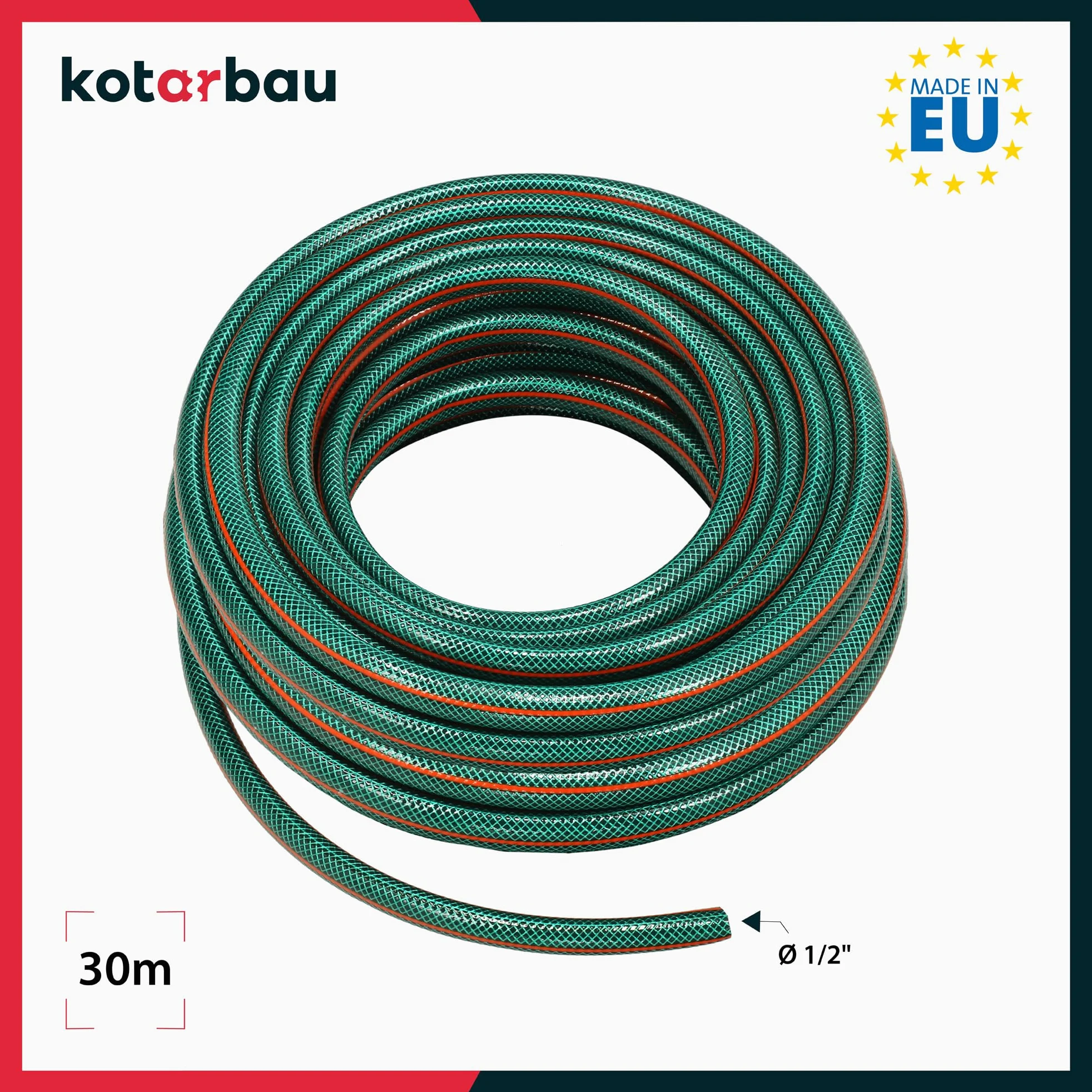 KOTARBAU® Tuyau d'arrosage professionnel, 4 couches, renforcé, pour arrosage des plantes, vert, 1/2", 30 m