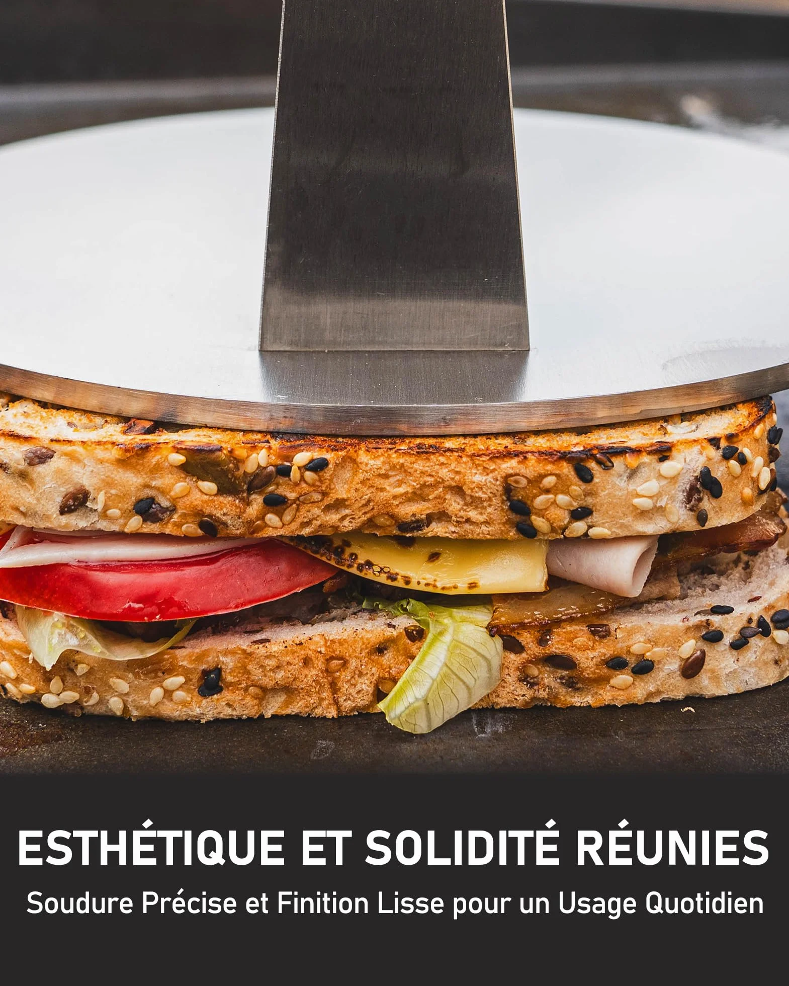 Presse à Griller en Acier Inoxydable 20,5cm 1,42kg Poignée Bois