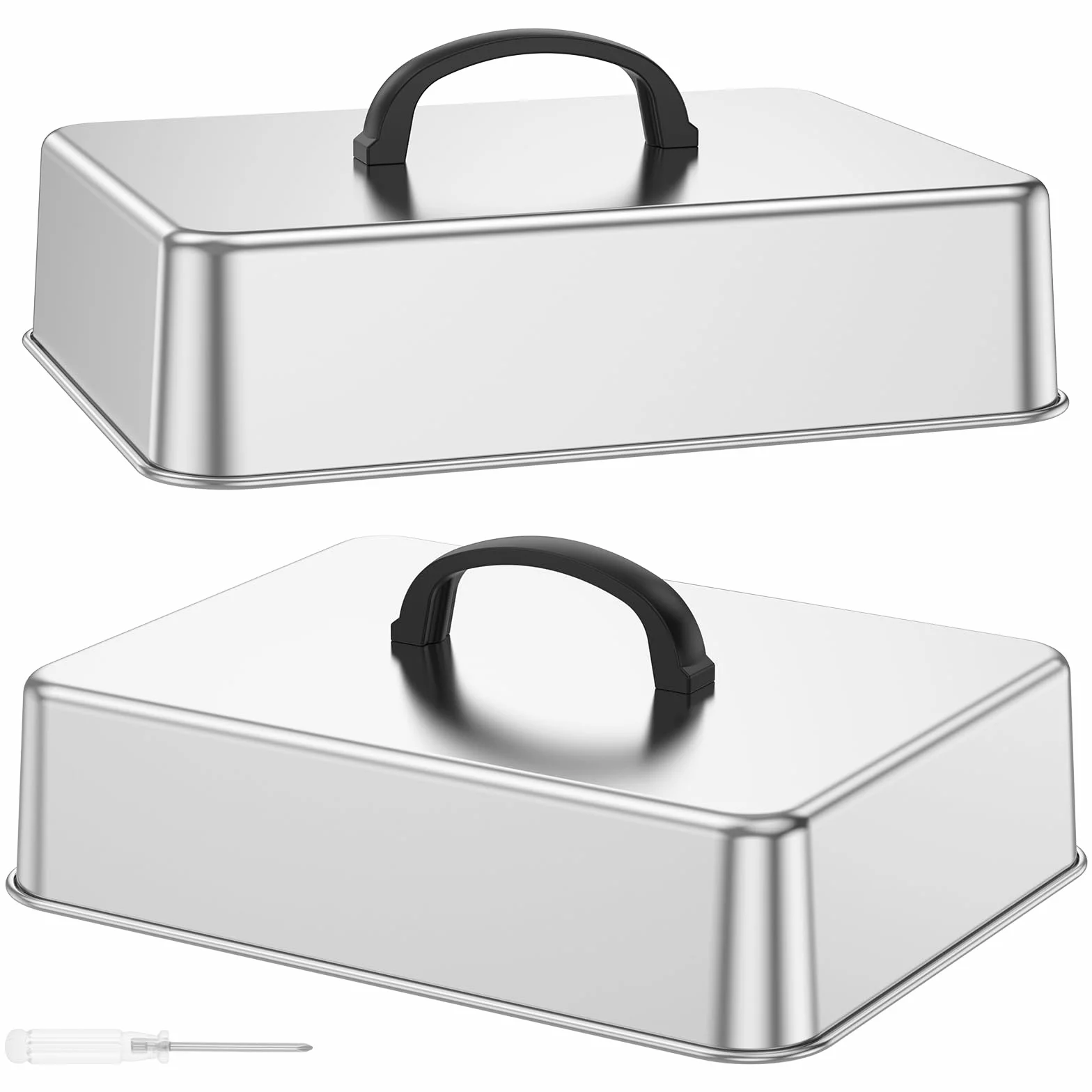 Lot de 2 cloches de barbecue rectangulaires en acier inoxydable 28,5 x 22 x 10,5 cm