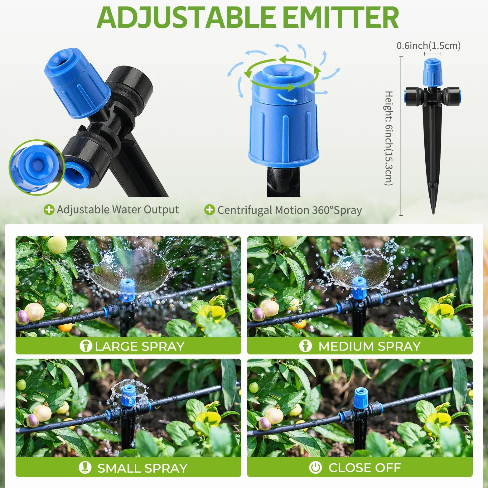HIRALIY Système d'arrosage de jardin à connexion rapide avec goutteurs à vortex réglables, économie d'eau, kit d'irrigation goutte à goutte automatique pour parterre surélevé et plantes potager