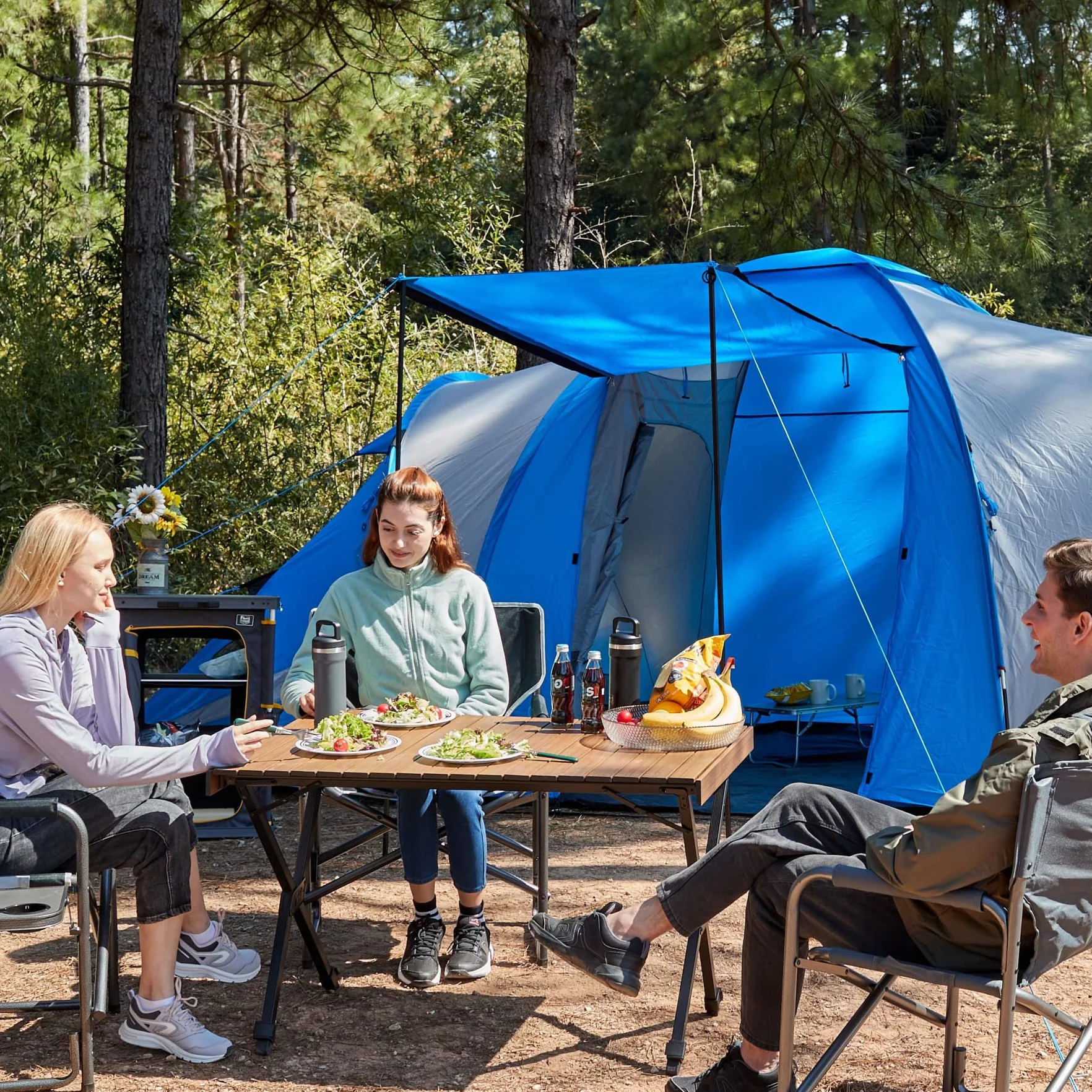 TIMBER RIDGE Table Pliante Camping 4-6 Personnes Hauteur Réglable Plateau Aluminium Support 100 kg, Marron