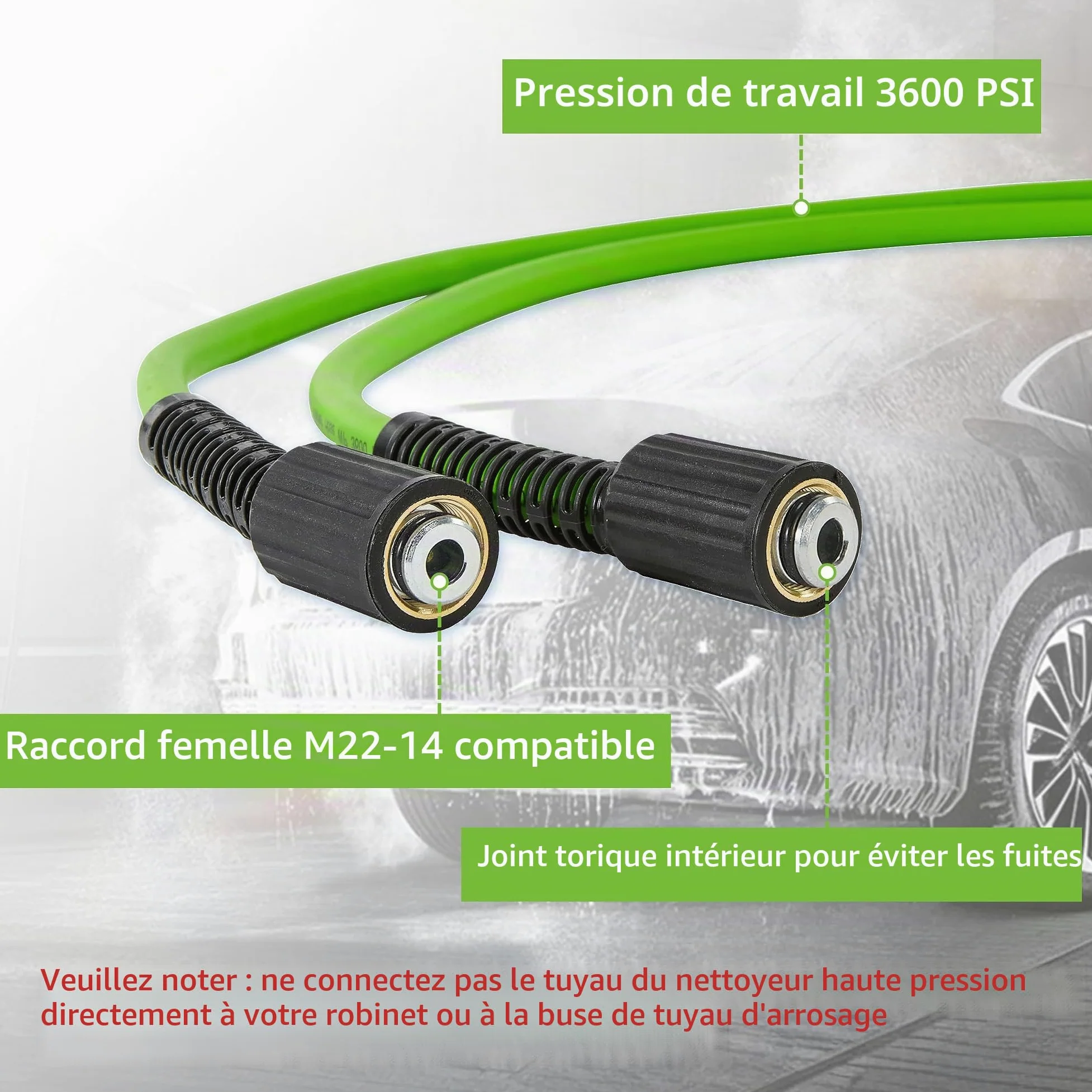 Tool Daily Tuyau Haute Pression 15 m x 1/4", Adaptateurs pour Karcher K2-K7 | Flexible de Rechange pour Nettoyeur Haute Pression, Raccords M22-14mm, Adaptateur de Connexion Rapide, Anti-Vrille, 250 bar