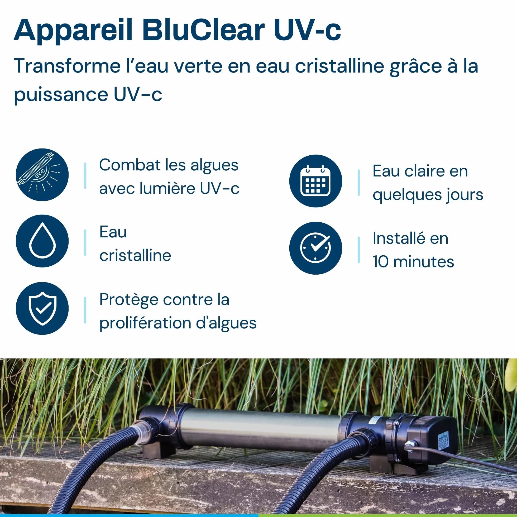 BluClear 18W UV-c Stérilisateur de Bassin, Clarificateur Lampe Anti-algues Robuste