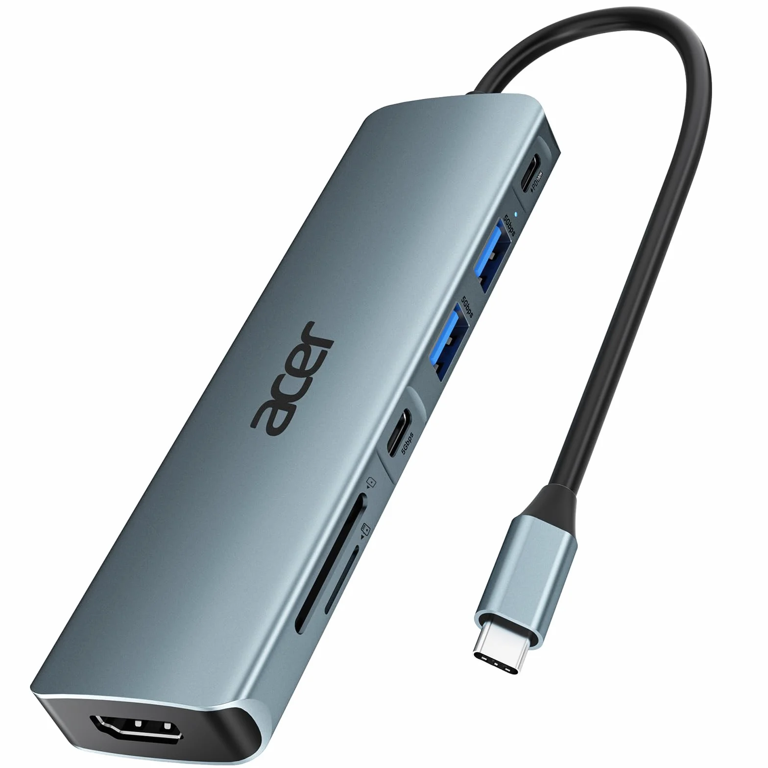 Acer Adaptateur USB C vers HDMI 4K PD 100W Lecteur de Carte SD TF 2 USB 3.0 USB C 5Gbps