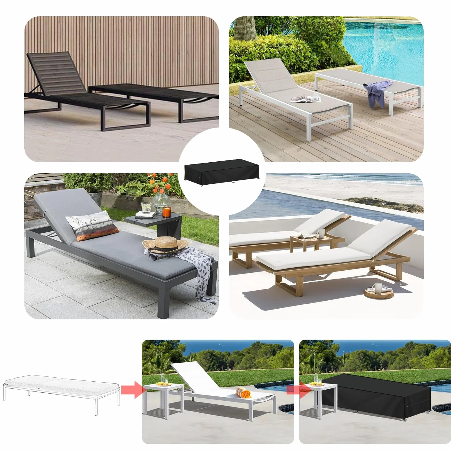 LAMUNI Housse de Protection Transat Jardin 420D Oxford Impermeable Anti-UV 218x77x55cm