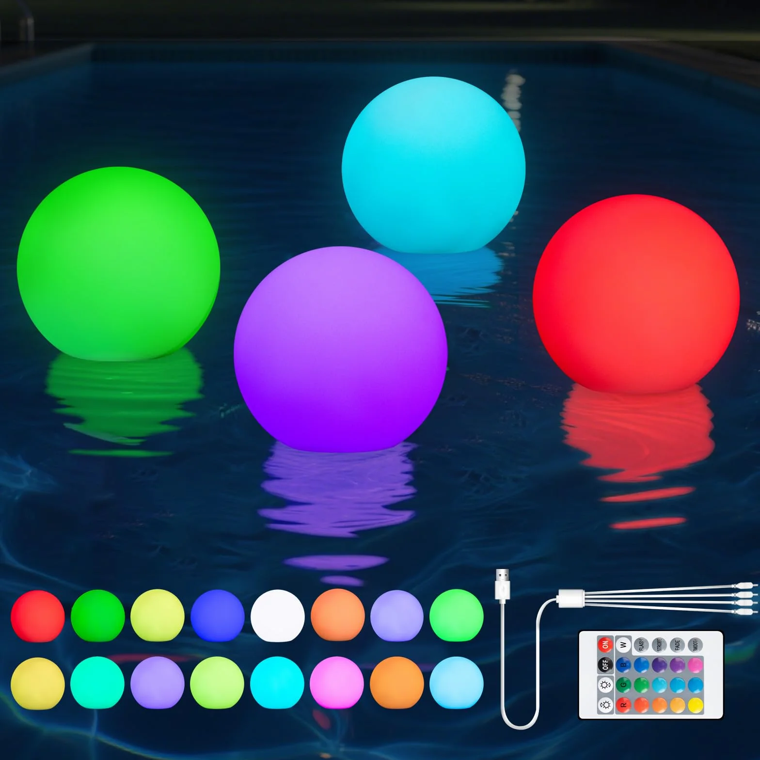 Lumière Piscine Flottante LED IP68 Imperméable avec Télécommande, 16 RGB Changement de Couleur Lampe Piscine