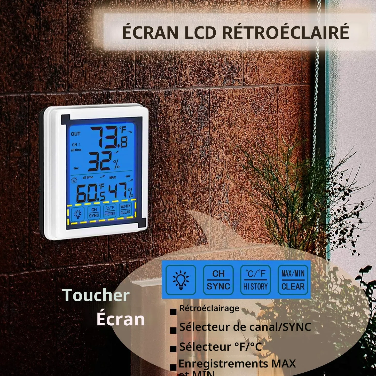 ThreeH Thermomètre extérieur Intérieur Hygromètre Numérique avec 3 Capteurs sans fil Jauge d'humidité Moniteur Température Précis avec Rétroéclairage LCD à écran tactile (3 capteurs)