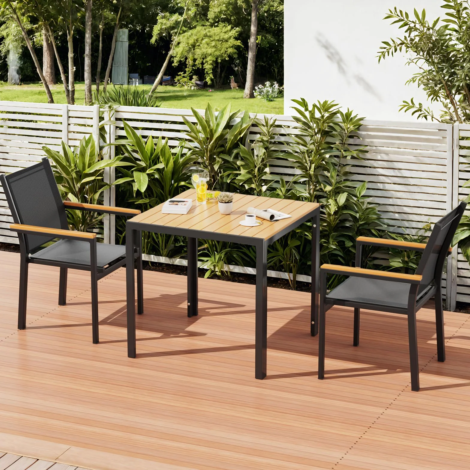 LIFERUN Table de jardin aluminium WPC 75x75 cm résistante aux intempéries Noir