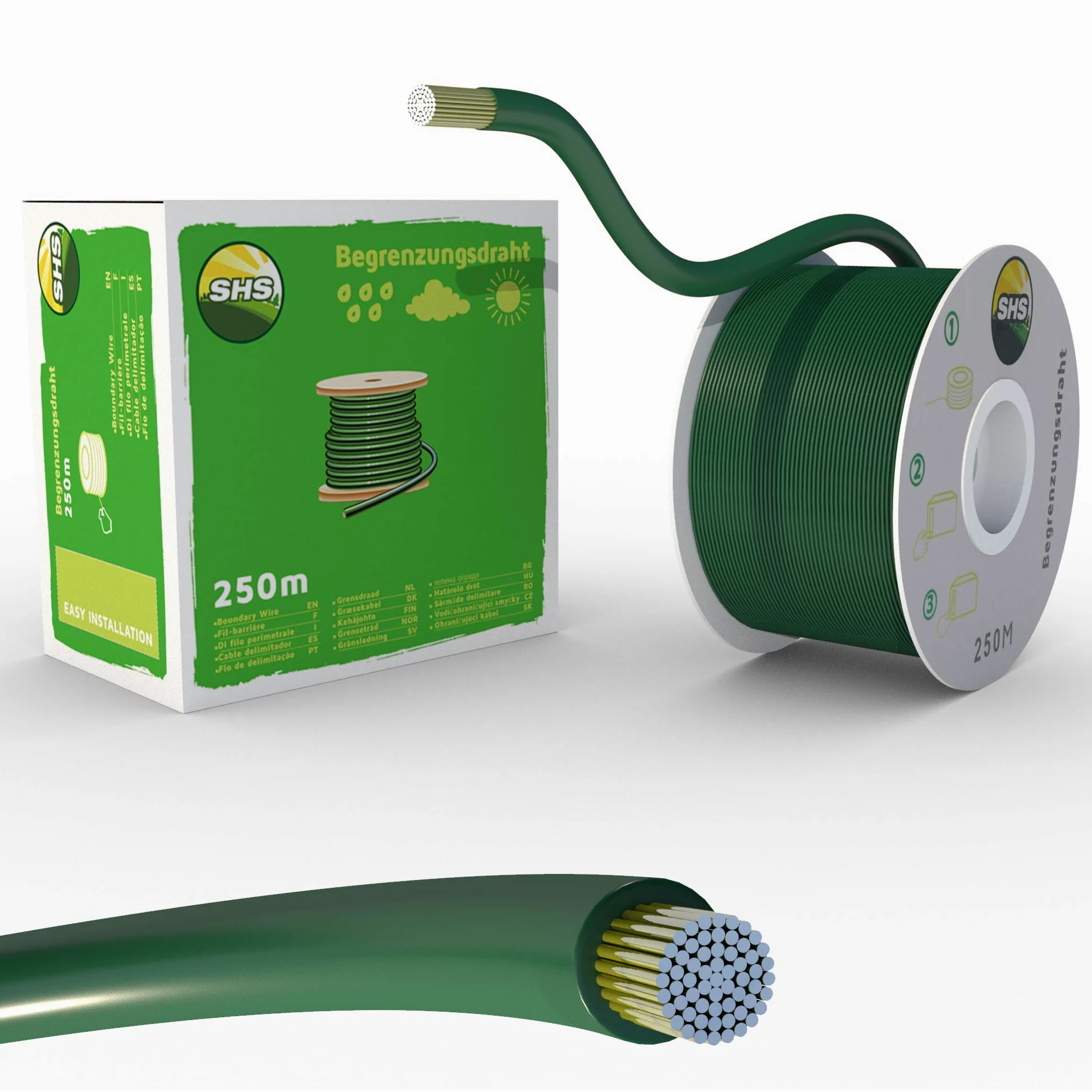 Câble de délimitation, de 250 m, pour Tondeuse, Robots à Gazon, kit d'accessoires pour câble de Recherche, Compatible avec Gardena, Bosch, Husqvarna, Worx, Honda, ROBOMOW, iMow, diamètre : 2,7 mm