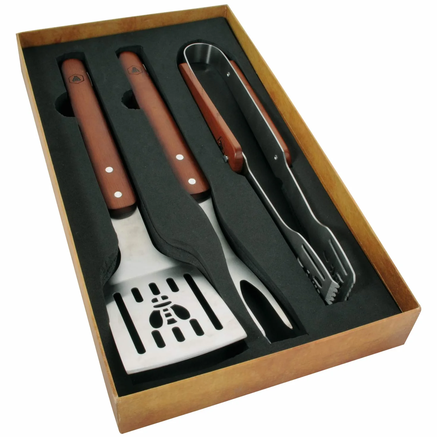 LAGUIOLE Set Barbecue 3 Ustensiles Acier Inoxydable Bois Coffret Cadeau