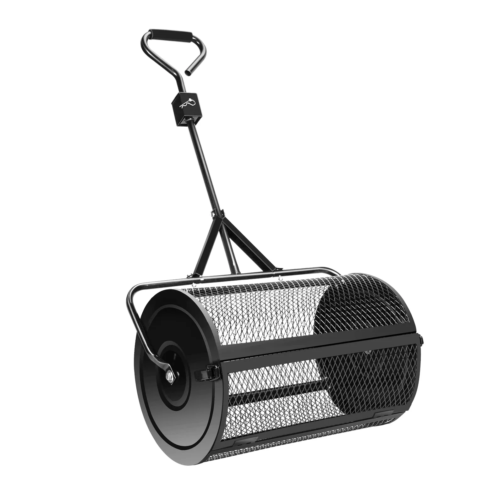 Épandeur de pelouse et de jardin, rouleau en maille métallique robuste pour une répartition uniforme du compost, de la mousse de tourbe et de la terre végétale – Poussez ou remorquez pour une