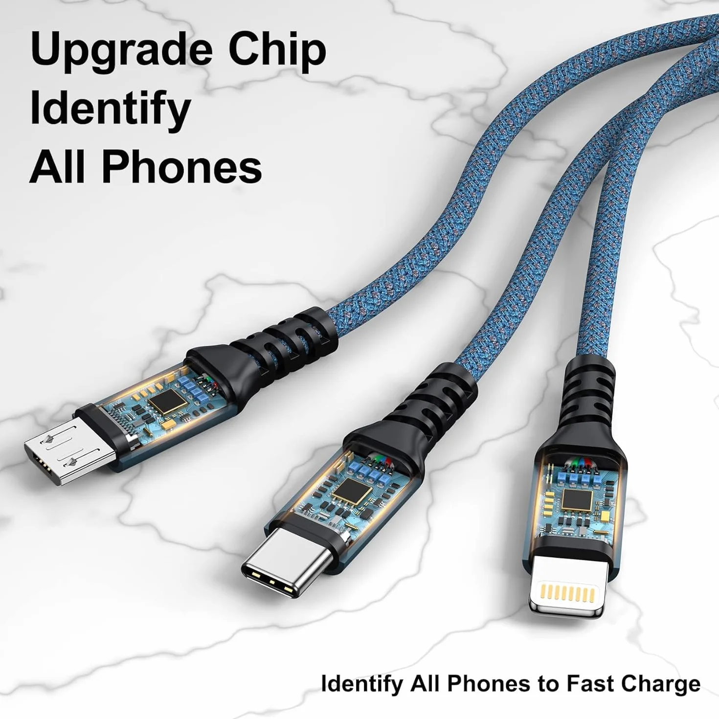 Câble Chargeur Multi Embout 3 en 1 Universel 1.2M Lot de 3 avec Lightning USB C Micro Connecteur pour iPhone 13 12 11 XS Galaxy S21 S20 Huawei P30 P20