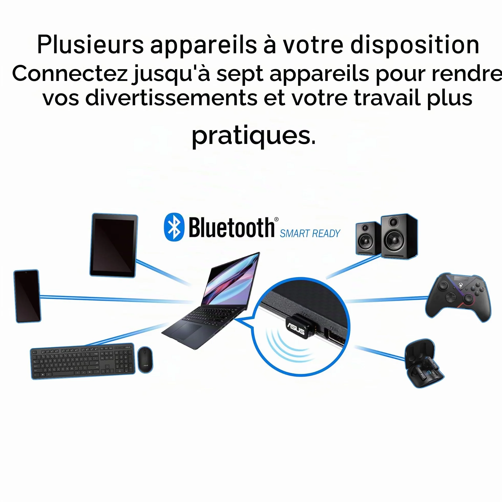 ASUS USB-BT540 Adaptateur USB Bluetooth 5.4 Ultra-compacte EDR BLE Le Audio Windows 11/10 Linux