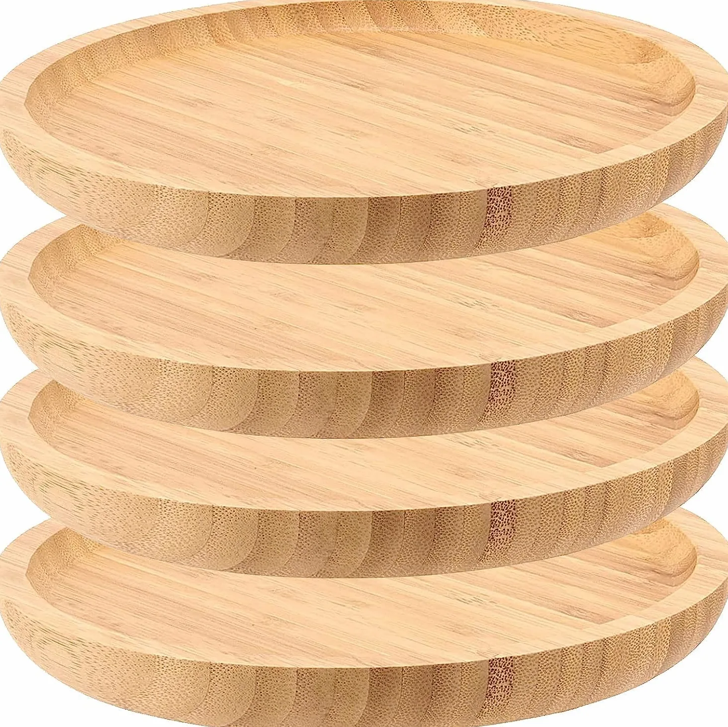 Lot de 4 soucoupes rondes en bambou de 25,4 cm, plateau de service en bambou, plateaux de fleurs en bois, dessous de verre pour pots de fleurs et plantes d'intérieur et d'extérieur