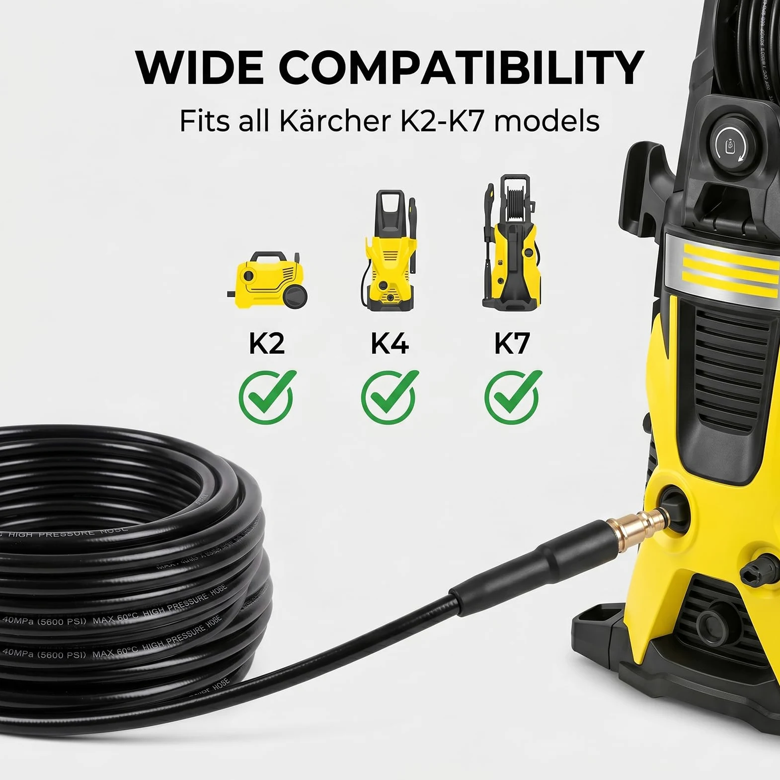 JIAC 20M Flexible Tuyau Nettoyeur Haute Pression Compatible Kärcher K Série(K2 K3 K4 K5 K6 K7) Tuyau de Rechange Pression Haute Accessoires avec Tuyaux D'extension Connecteur Rapide Poignée