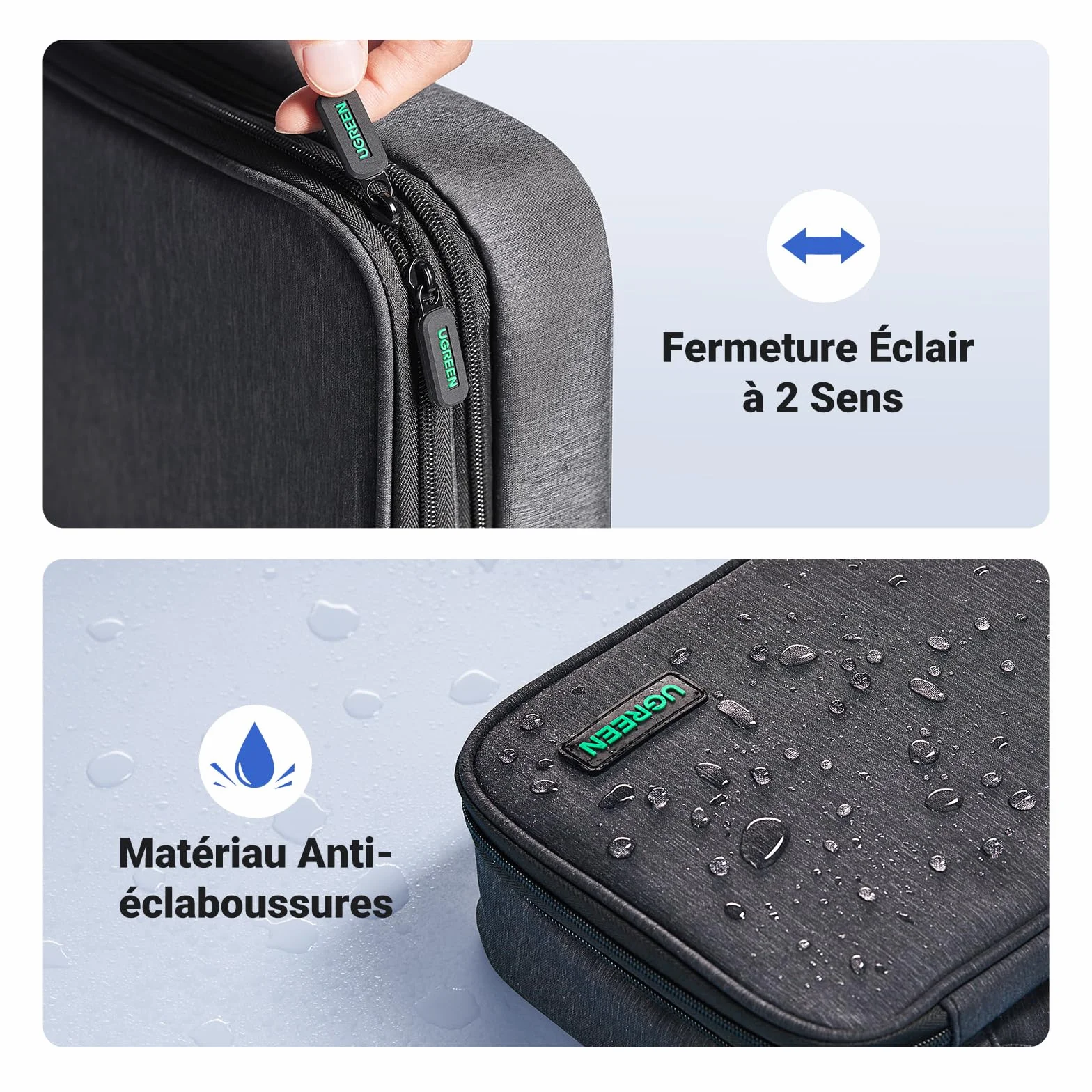 UGREEN Sac Câble Multifonctionnel Rangement Électronique Pochette Protection Voyage 2 Couches