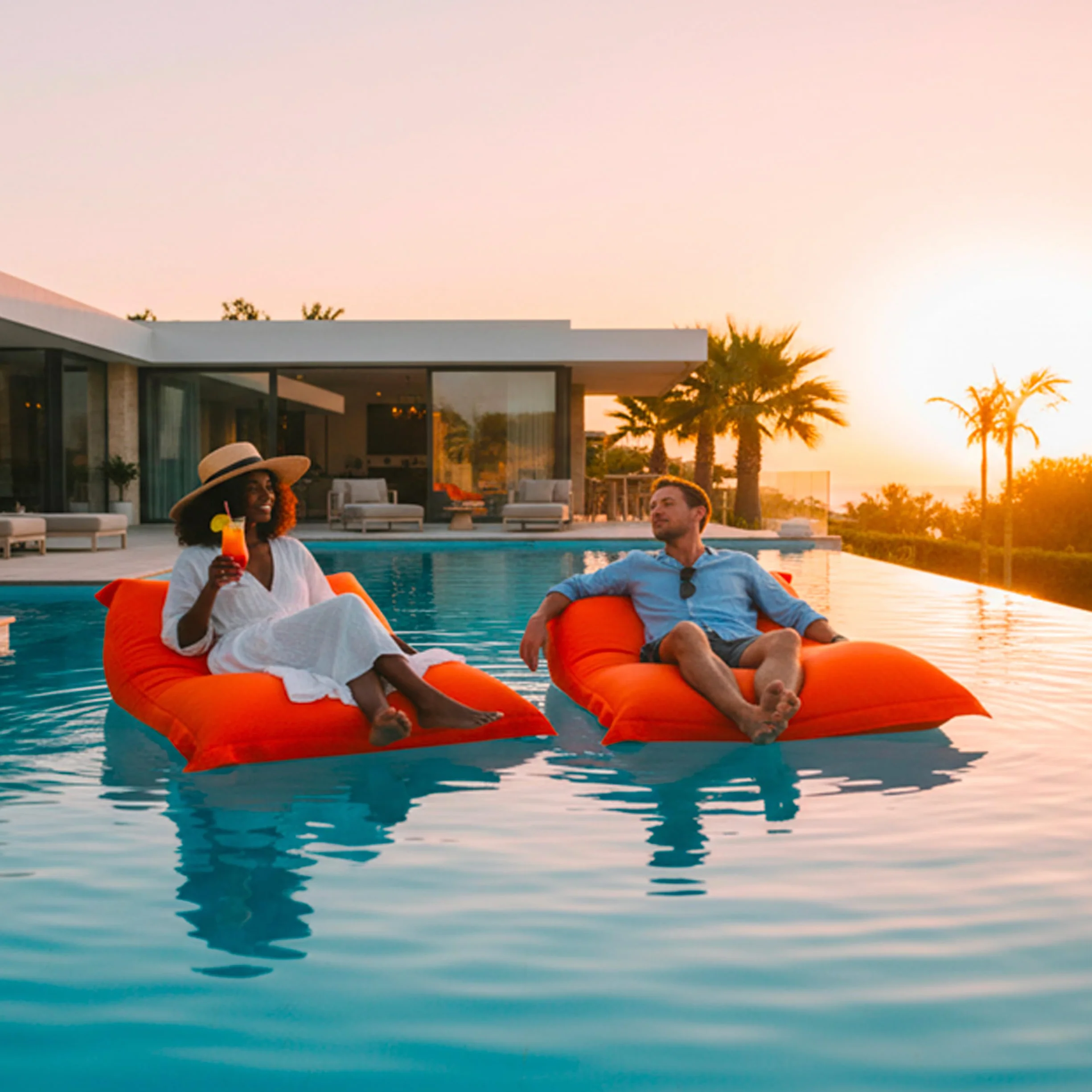 Pouf Géant XXL Déhoussable Flottant pour Piscine Orange LIVEDECO