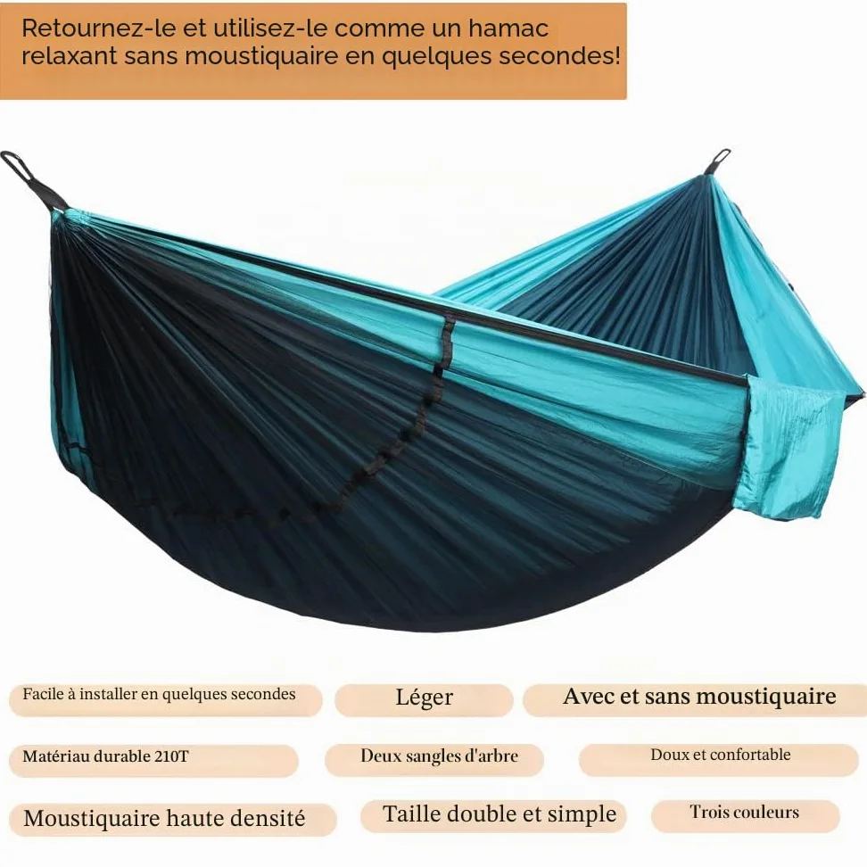 Hamac de Camping AnorTrek avec moustiquaire, hamacs Portables Doubles et Simples avec Sangles d'arbre, hamac Parachute pour Le Camping, la randonnée, Les Voyages et la randonnée
